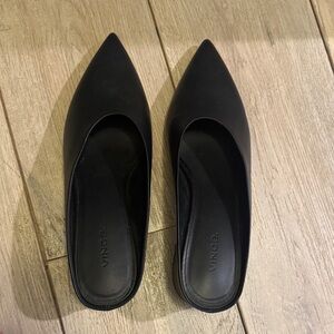 Vince Sleek Black Pointed Mules
